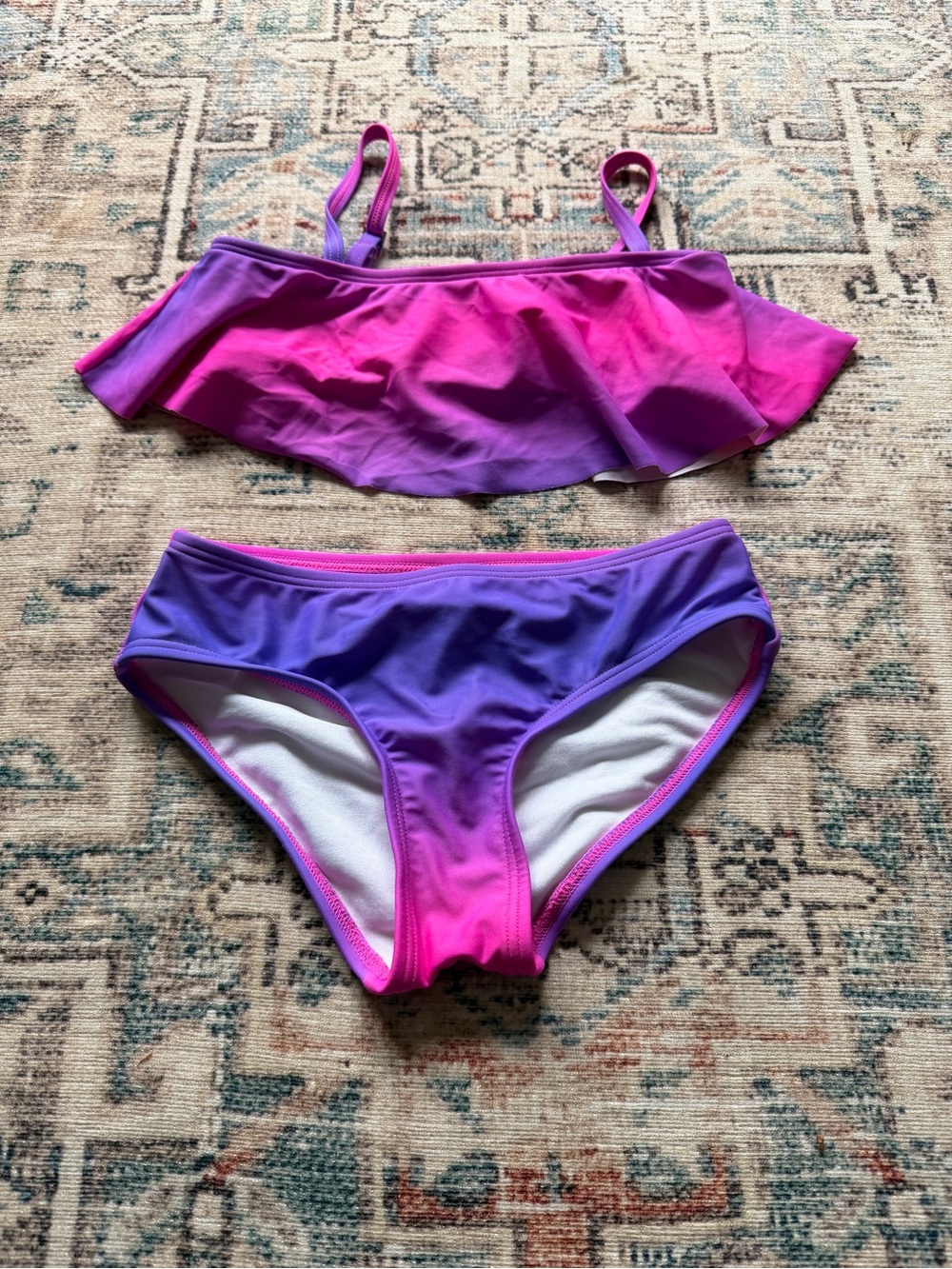 Ombre Pink to Purple Ruffle Bikini Set Girls Size 10